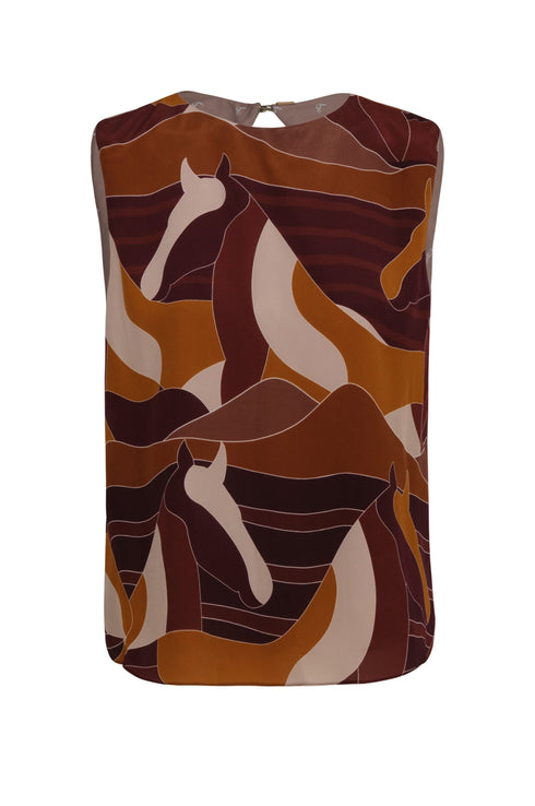 Silvia Crepe Chine Blouse / Purple Horses